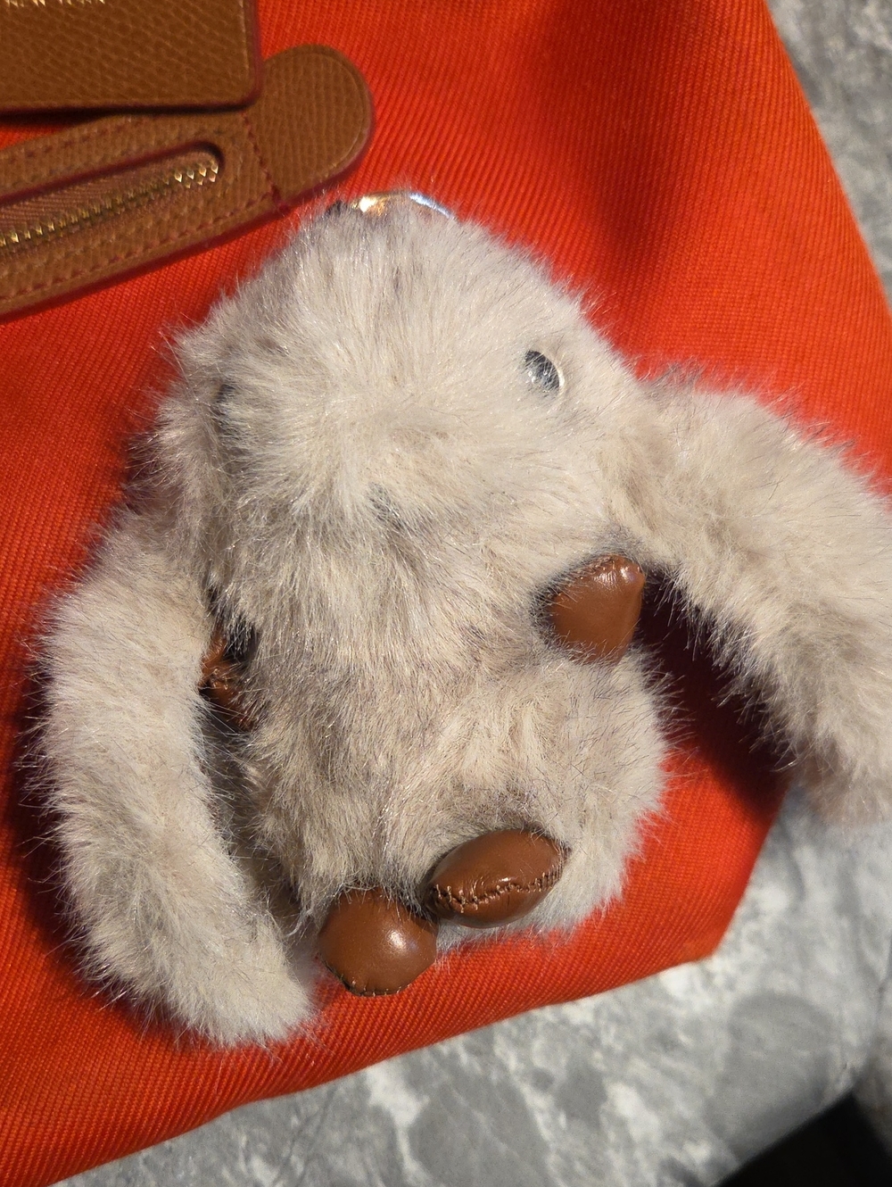 Plush Beige Bunny Bag Charm with Brown Accents